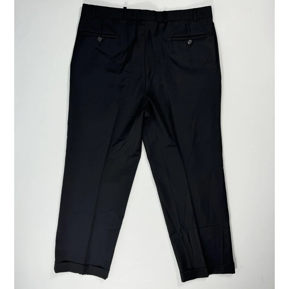 Lauren Ralph Lauren Total Comfort Black Pleated Wool Dress Pants 36x29 Cuffed